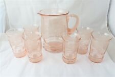 Used, Macbeth Evans Pink Depression Glass Dogwood Pattern Water Pitcher 6 Cup Set for sale  Shipping to South Africa