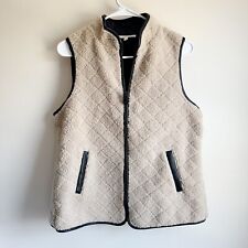 Talbots Beige Sherpa Faux Leather Trim Zipper Vest Size Medium Petite, used for sale  Shipping to South Africa