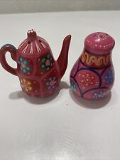 Tetera de cerámica artística mexicana Talavera cafetera agitadora de sal y pimienta rosa HT segunda mano  Embacar hacia Mexico