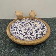 Blue & White Ceramic Bird Bath Aged to Look Old & Weathered Bird Bowl Basin for sale  Shipping to South Africa