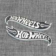 Pair Silver Black Hot Wheels Side Fender Lid Hood Badge Hotwheels Decal Emblem til salgs  Frakt til Norway