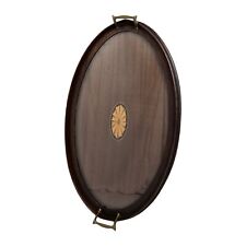 Antique Edwardian Inlaid Mahogany Butlers Tea Tray Large Oval Brass Handles for sale  Shipping to South Africa