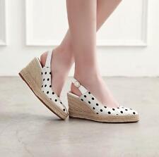 Women Linen Wove Wedge High Heel Slingbacks Sandals Polk Dot Print High Heels for sale  Shipping to South Africa