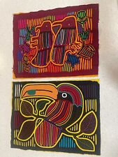 Arte em tecido indiano vintage Mola Panamá Kuna pássaros coloridos aprox 12” X 17”, usado comprar usado  Enviando para Brazil
