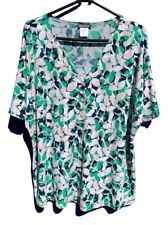 Kim & Co Leaf Green Leaves Blouse Size 2XL Button Front Short Sleeve for sale  Shipping to South Africa