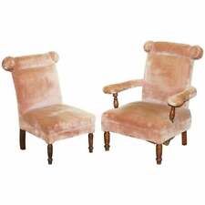 LOVELY PAIR OF VICTORIAN BOUDOIR ARMCHAIRS WITH SALMON PINK VELOUR UPHOLSTERY for sale  Shipping to South Africa