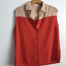 Equipment Silk Shirt S Red Peach Colorblock Sleeveless Button Down Collared Top for sale  Shipping to South Africa