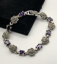 Vintage Stunning Silver Plated Sapphire Rhinestone Marcasite Bracelet for sale  Shipping to South Africa