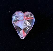 Steve Maslach Glass Red Ribbon Swirl Heart Paperweight Stripes Pink White Love for sale  Shipping to South Africa