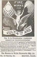 Used, RARE! 1896 Masten&Wells FIREWORKS July 4th Vtg Print Ad~US Presidential Campaign for sale  Shipping to South Africa