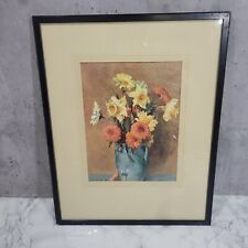 Vintage framed watercolour painting print of flowers in Urn Vase 42cm x 33cm for sale  Shipping to South Africa