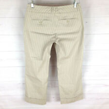 Used, NYC womens size 2 stretch beige striped flat front straight cuffed capri pants for sale  Shipping to South Africa