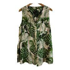 Tahari Green Pure Linen Palm monstera Button tunic top 1X, used for sale  Shipping to South Africa