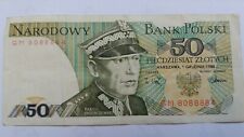 G+,, 50 zł złoty 1988 banknot Polska *GM8088884* super numer, używany na sprzedaż  PL