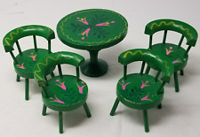 Mesa de comedor de muebles en miniatura pintada a mano 4 sillas verde rústico floral segunda mano  Embacar hacia Mexico
