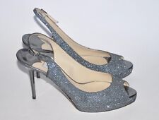 Sapatos Jimmy Choo prata couro cinza peep toe estilingue costas salto alto EUA 8.5 comprar usado  Enviando para Brazil