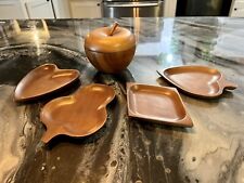 Vintage 5 Piece Hand-Carved Wood Serving Dishes Never Used Beautiful Wood Grain, used for sale  Shipping to South Africa