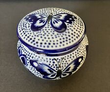 Jarro de cerâmica azul cobalto borboleta México assinado datado de 2012 3” X 2,75” comprar usado  Enviando para Brazil