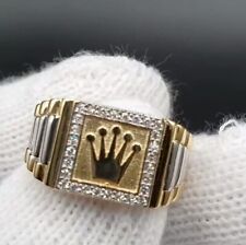 1CT Simulated Diamond Men's Rolex Crown Watch Band Ring 14K Two Tone Gold Plated for sale  Shipping to South Africa