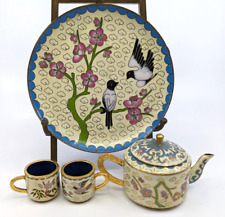 Conjunto de chá em miniatura Cloisonné esmalte sobre pássaros de bronze e floral comprar usado  Enviando para Brazil