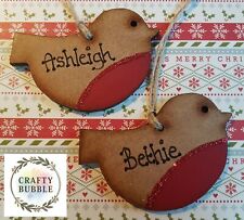 PERSONALISED WOODEN ROBIN CHRISTMAS TREE DECORATION BAUBLE hand made  for sale  SHEFFIELD