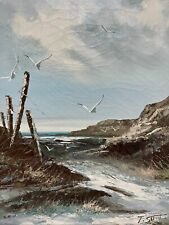 Pintura al óleo serena firmada de colección enmarcada paisaje marino costa océano arte enmarcado segunda mano  Embacar hacia Mexico