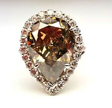 10CT Diamond Ring 18K Gold Natural Fancy Orange Brown Pear Cut GIA Certified, used for sale  Shipping to South Africa