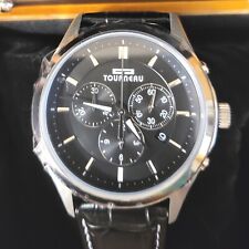 Relógio masculino Tourneau Chrono GTS 42 MM aço inoxidável com pulseira de couro preto comprar usado  Enviando para Brazil