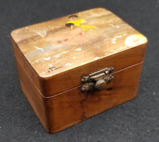 Vintage Miniature Hinged Wooden BOX with top decoration and press stud clasp for sale  Shipping to South Africa