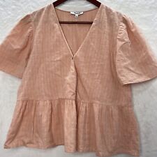 Madewell Top M Pink Peach Textured Crossover Peplum Blouse Cotton Short Sleeve for sale  Shipping to South Africa
