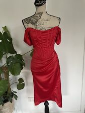 Vestido formal sexy vermelho cetim corpete fora do ombro perna lateral fenda gótico P comprar usado  Enviando para Brazil