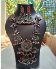Colar longo indiano vintage indiano tradicional étnico prata oxidada afegã comprar usado  Enviando para Brazil