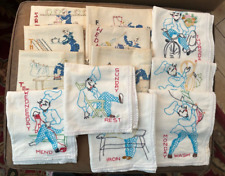 Lot 12 Vintage Cotton Embroidered Tea Towels-Days of the Week-Chefs & Sailors for sale  Shipping to South Africa