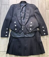 Vintage Mens Highland Dress Black Pure Wool 3 Piece Kilt Suit Hector Russell for sale  Shipping to South Africa