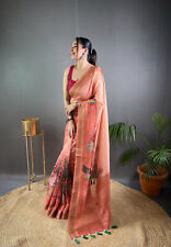 Unique Kashmiri Pashmina Silk Sari: Kalamkari Print, Rich Pallu & Blouse for sale  Shipping to South Africa