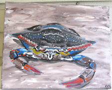 Used, Blue Crab Original Oil Painting  14" X 11"  Signed " Cat" 2012 Marine Decor for sale  Shipping to South Africa