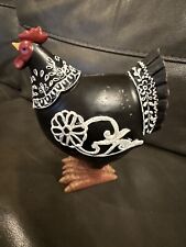 Handmade Wooden Black & White Chicken Rooster Hen Folk Art Farm Animal Wood for sale  Shipping to South Africa