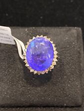 NATURAL TANZANITE 17X14 NATURAL DIAMOND STERLING SILVER 925 RING for sale  Shipping to South Africa