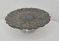 1 Tier Cake Stand Pedestal Turquoise Blue & Gold Painted Glass/Metal 8.5"  for sale  Shipping to South Africa
