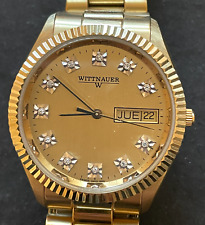 Usado, Reloj vintage para hombre Wittnauer pulsera de cuarzo dorado con acentos de diamantes 35 mm segunda mano  Embacar hacia Mexico