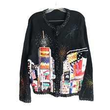 Cardigã suéter feminino vintage Y2K tamanho XL preto bordado enfeitado NYE comprar usado  Enviando para Brazil