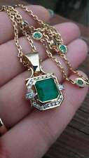 14K Yellow Gold Finish 2.70Ct Asscher Cut Emerald Diamond Halo Pendant for sale  Shipping to South Africa
