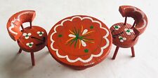 Vintage Dollhouse Furniture Painted Wood Orange Round Table Two Chairs Folk Art for sale  Shipping to South Africa