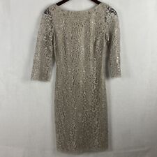 Calvin Klein Silver Metallic Lace Over Beige Sheath Formal Dress Womens Size 2 for sale  Shipping to South Africa