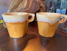 Pair 2 MCM Hull USA Pottery Oven Proof Orange Drip Glazed Coffee Mug Mugs Z, used for sale  Shipping to South Africa
