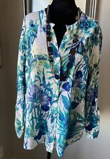 Camisa túnica cuello mandarín Chicos para mujer 3 (XL) azul verde floral de algodón segunda mano  Embacar hacia Argentina