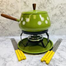 Usado, Conjunto de fondue esmaltado vintage MCM queimador panela de 2 quartos verde abacate e 6 espetos amarelos comprar usado  Enviando para Brazil