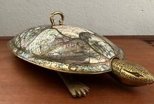 MCM Metal Art Los Castillos Style Brass Copper Abalone Turtle Serving Dish 15” for sale  Shipping to South Africa