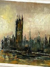 Large Old Painting London Skyline & Thames River Oil On Canvas for sale  Shipping to South Africa