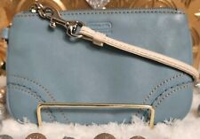 Autêntica💥EVC💥Coach Leatherware azul pálido com alça branca pulseira de couro genuíno comprar usado  Enviando para Brazil